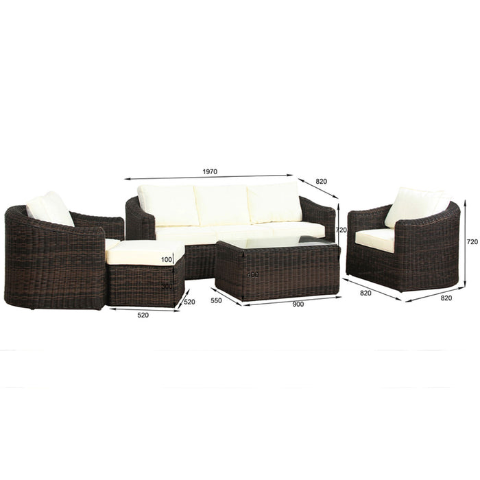 CALIFORNIA DELUXE Polyrattan Gartenmöbel Set mit Rundrattan-Optik Braun