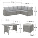 Maßbild SVITA MONROE Rattan Essgruppe - Maße Sofa 230x180 cm, Sitzhöhe 35 cm; dazu ein  rechteckiger Tisch, Maße 120x57 cm, Höhe 66 cm, Hocker 40x40 cm