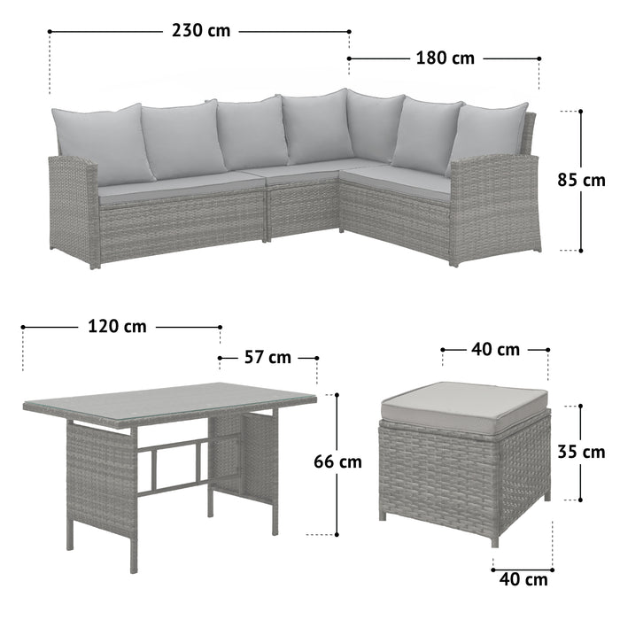 SVITA MONROE Garten-Lounge Set Abdeckhaube Outdoor Rattanlounge Essgruppe Polyrattan Lounge-Möbel Sitzgruppe Grau