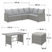 Maßbild SVITA MONROE Rattan Essgruppe - Maße Sofa 230x180 cm, Sitzhöhe 35 cm; dazu ein  rechteckiger Tisch, Maße 120x57 cm, Höhe 66 cm, Hocker 40x40 cm