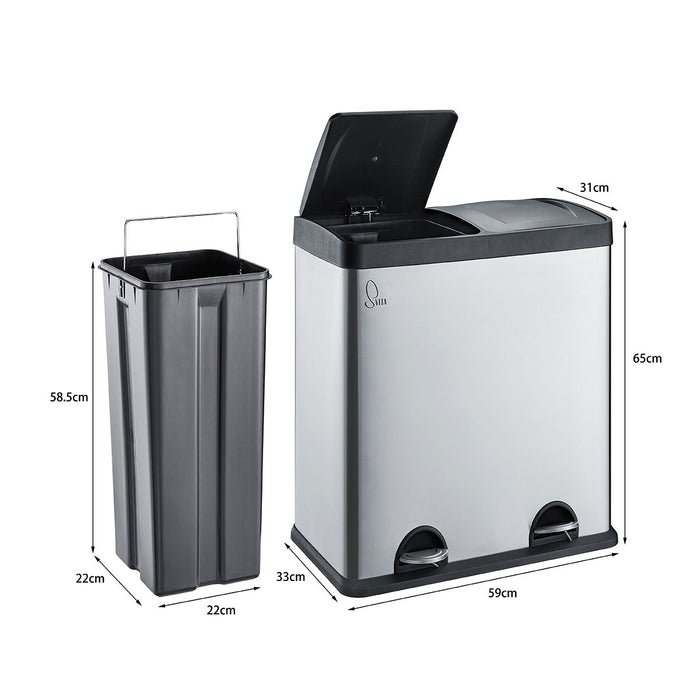 Maße SVITA T2X30L Mülleimer aus Edelstahl 59x33x65 cm, Inneneimer 22x22x58,5 cm, 30 Liter Fassungsvermögen