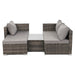 Stellmöglichkeit der braunen Rattan-Lounge - Recamiere und Zweier-Sofa - Tisch dazwischen