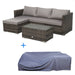 Gartenmöbel braune Rattan-Lounge mit Sofa, Tisch und Recamiere darunter die passende Abdeckhaube