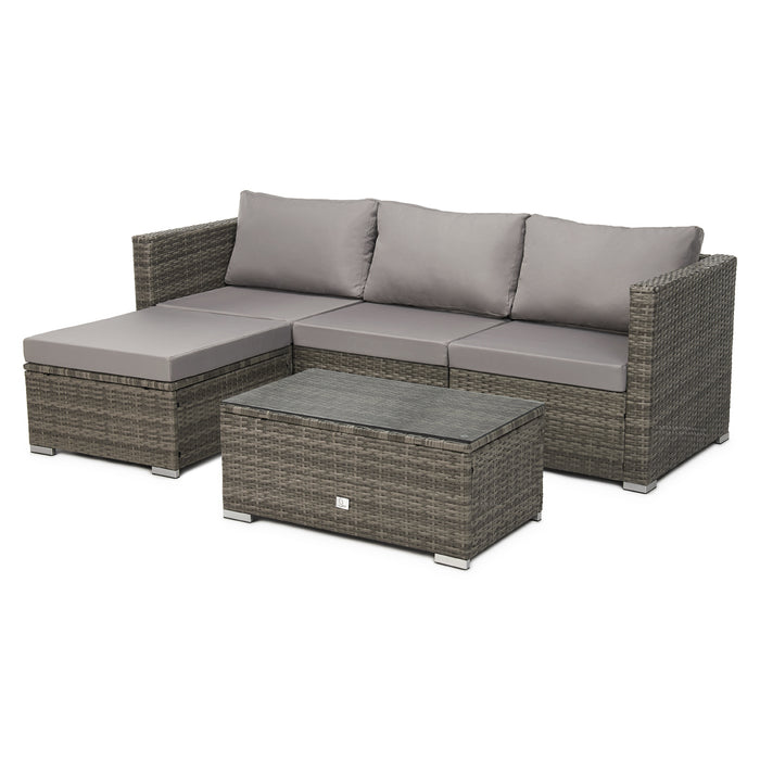 Gartenmöbel graue Rattan-Lounge mit Sofa, Tisch und Recamiere