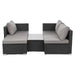 Stellmöglichkeit der schwarzen Rattan-Lounge - Recamiere und Zweier-Sofa - Tisch dazwischen