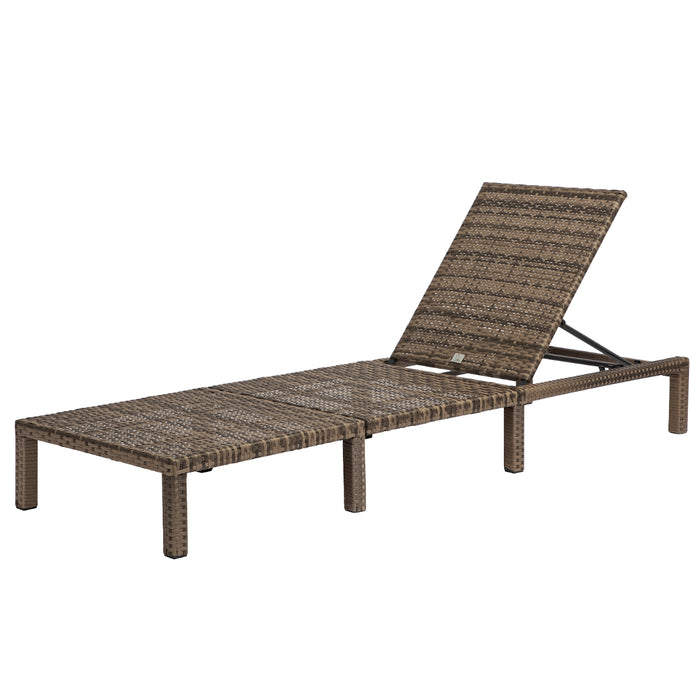 braune Polyrattan Gartenliege mit hochgeklappter Rückenlehne