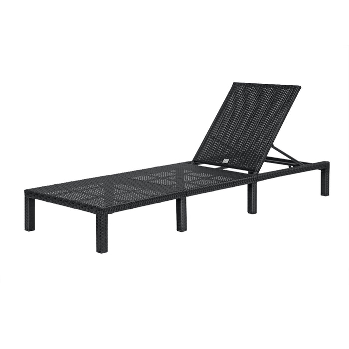 schwarze Polyrattan Gartenliege mit hochgeklappter Rückenlehne