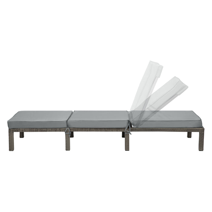 graue Polyrattan Gartenliege mit grauer Polsterauflage - Rückenlehne mehrstufig verstellbar