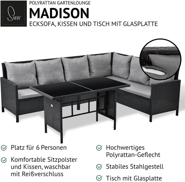 SVITA MADISON Rattan-Lounge Ecksofa Rattan-Lounge Gartenmöbel-Set