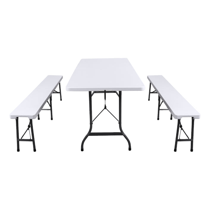 Set Buffettisch mit Klappbänken faltbar 180 cm Weiß (91558)