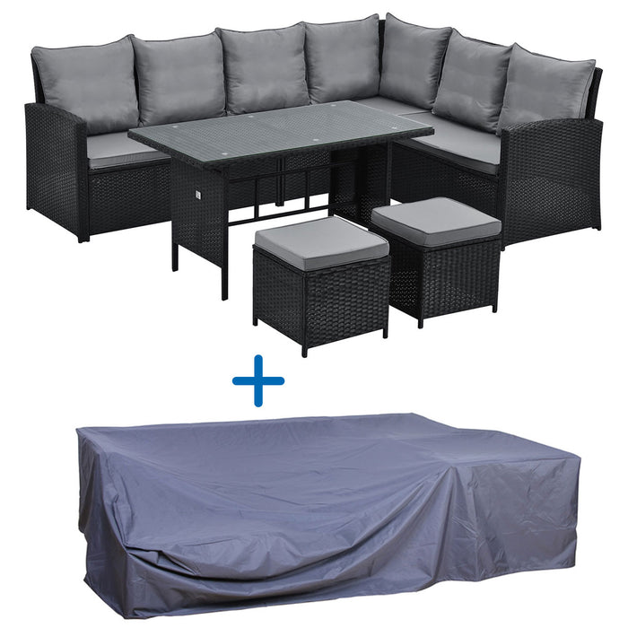 SVITA MONROE Garten-Lounge Set Abdeckhaube Polyrattan Lounge-Möbel Sitzgruppe Schwarz